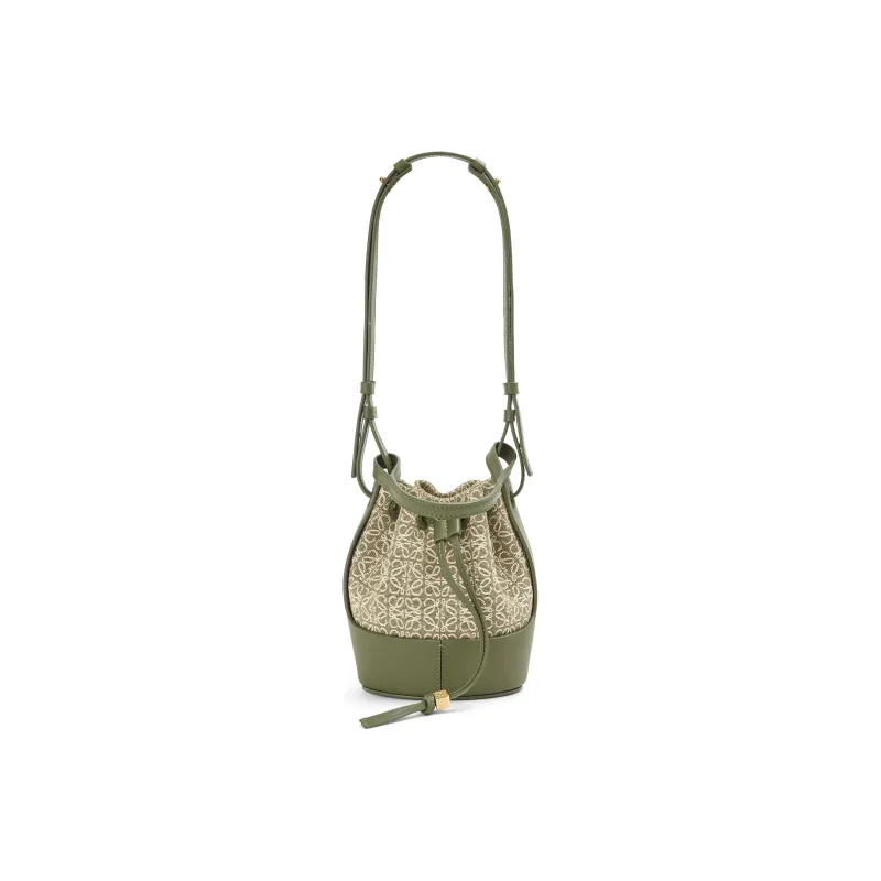 LOEWE Balloon Calfskin Canvas Crossbody Handbag Shoulder Bag Mini Women's Green-4