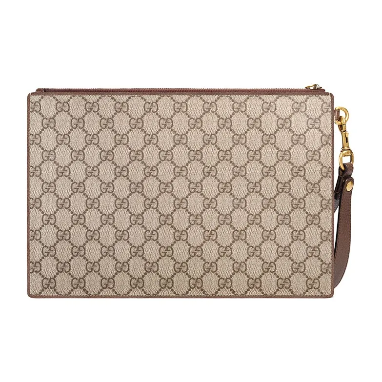 GUCCI Canvas With Leather Clutch Men's Beige/Ebony-2