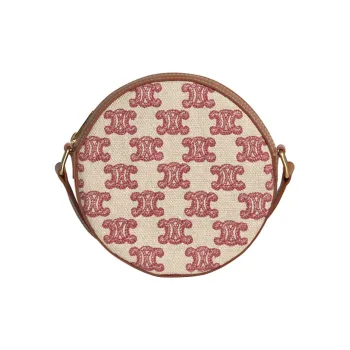 CELINE Triomphe Fabric With Cow Leather Round Wallet Shoulder Bag Crossbody Bag Women's Candy Color/Retro Pink