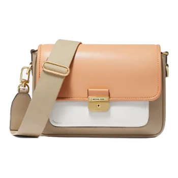 MICHAEL KORS Bradshaw Cow Leather Shoulder Bag, Crossbody Bag Medium Size Women's Camel & Milk White