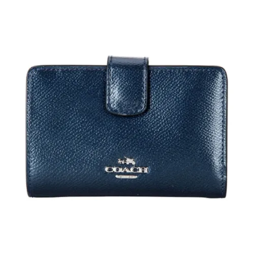 COACH Corner Zip Leather Card Holder Wallet Women's Pearlescent Blue