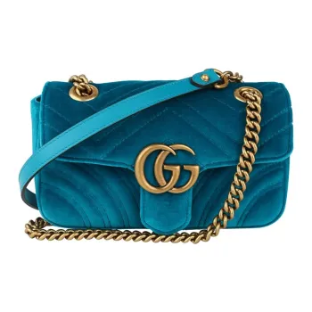 GUCCI GG Marmont Velvet Crossbody Bag Shoulder Bag Women's Peacock Blue