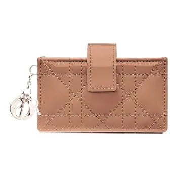 DIOR Lady Dior Patent Leather Calfskin Five Slot Card Holder Women's Rose Pink, Candy
