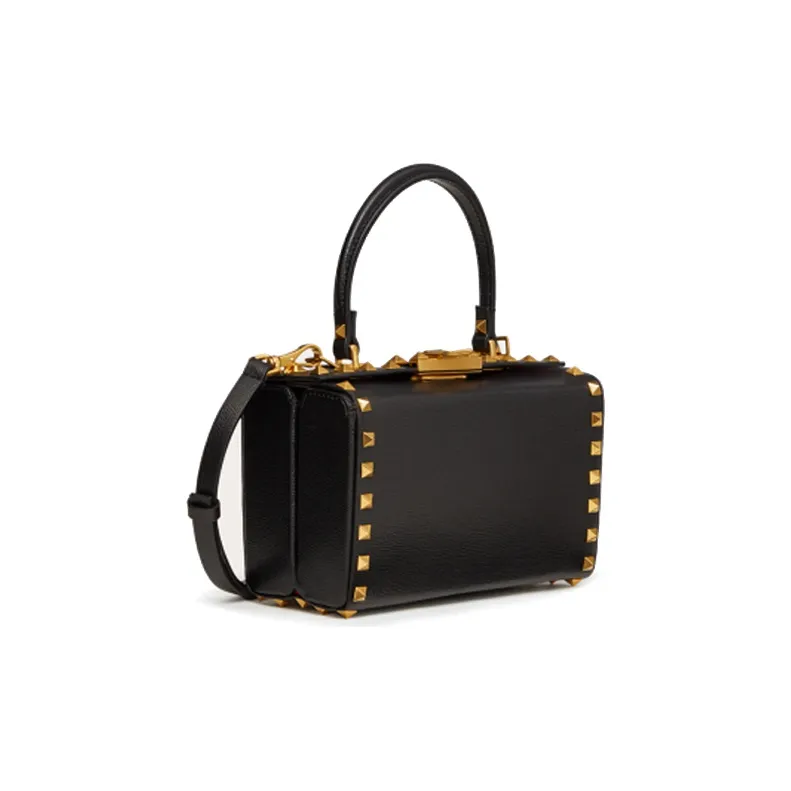 Valentino ROCKSTUD ALCOVE Grain Calfskin Box Bag, Handbag, Shoulder Bag, Crossbody Bag Women's Black-1