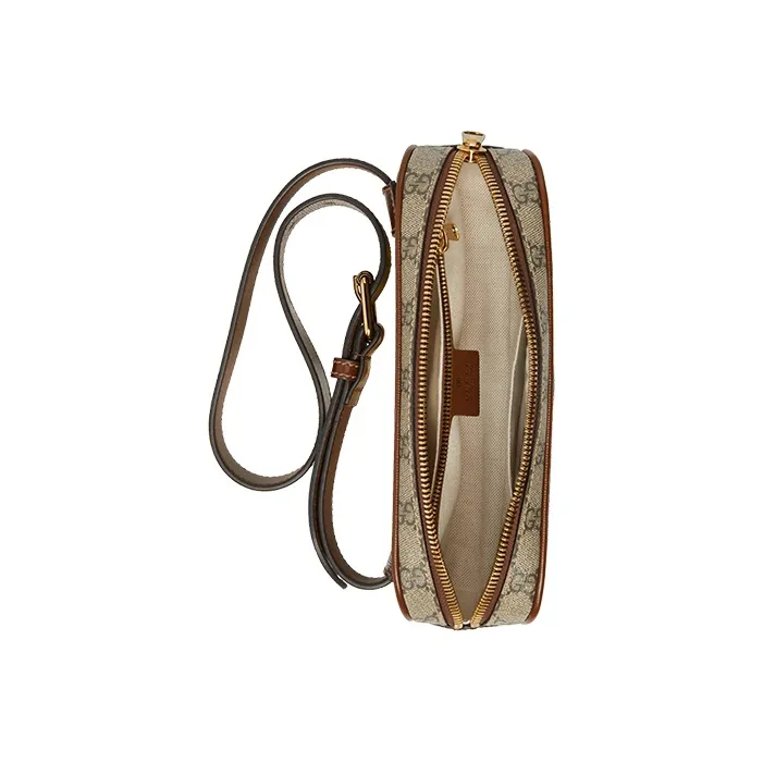 GUCCI Canvas With Leather Sling Bag, Fanny Pack Unisex Ebony/Brown-7