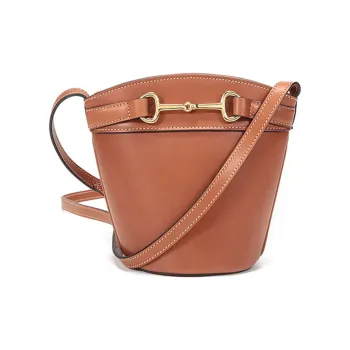 CELINE Leather Bucket Bag Handbag Crossbody Bag Shoulder Bag Small Size Women's Brown