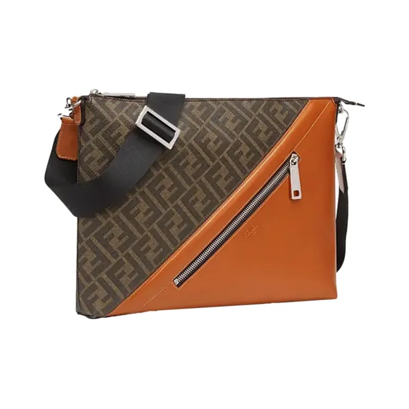 FENDI Coated Canvas With Leather Messenger Bag Crossbody Bag Shoulder Bag Men's Brown-1