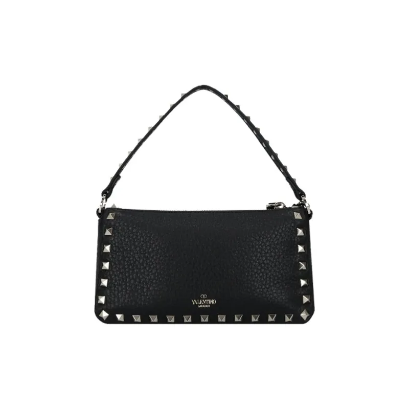 Valentino Rockstud Cow Leather Handbag Women's Black-2