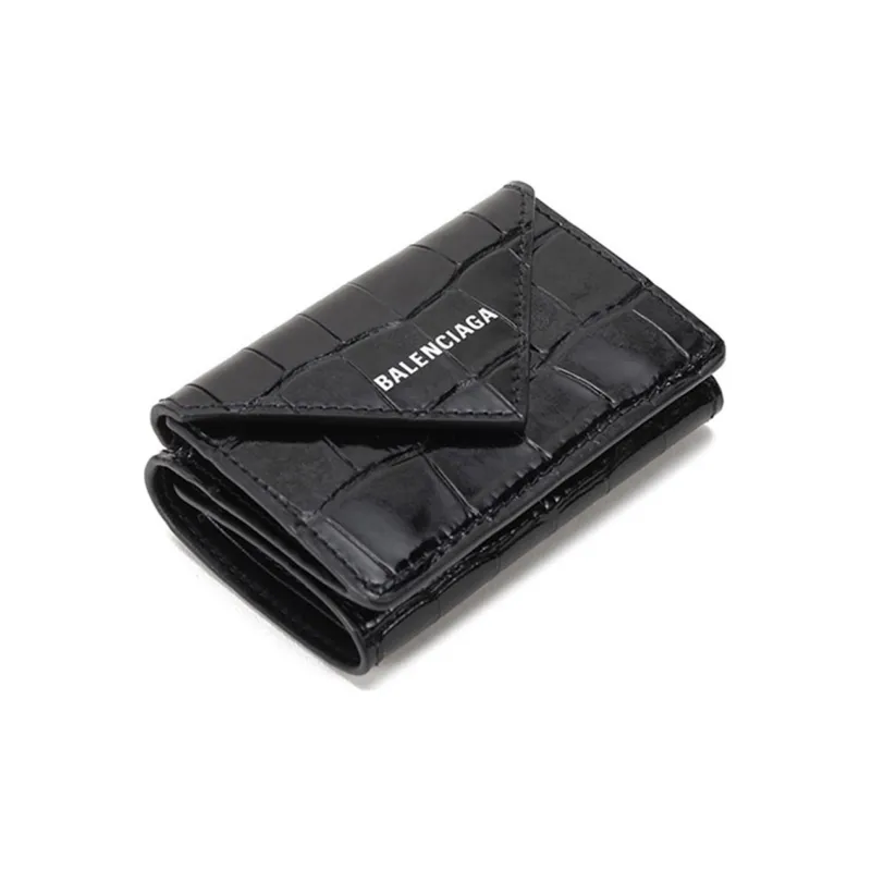 Balenciaga PAPIER Cow Leather Wallet Mini Unisex Black-4