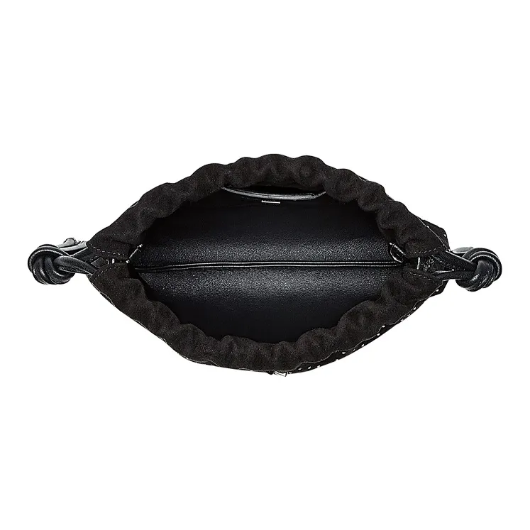 FERRAGAMO GANCINI Leather Drawstring Bag Mini Women's Black-3