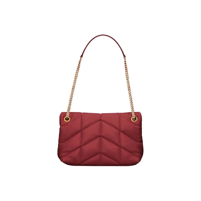 SAINT LAURENT PUFFER Lambskin Cloud Bag Pillow Bag Chain Shoulder Bag Crossbody Bag Small Size Women's Splendid Red-4