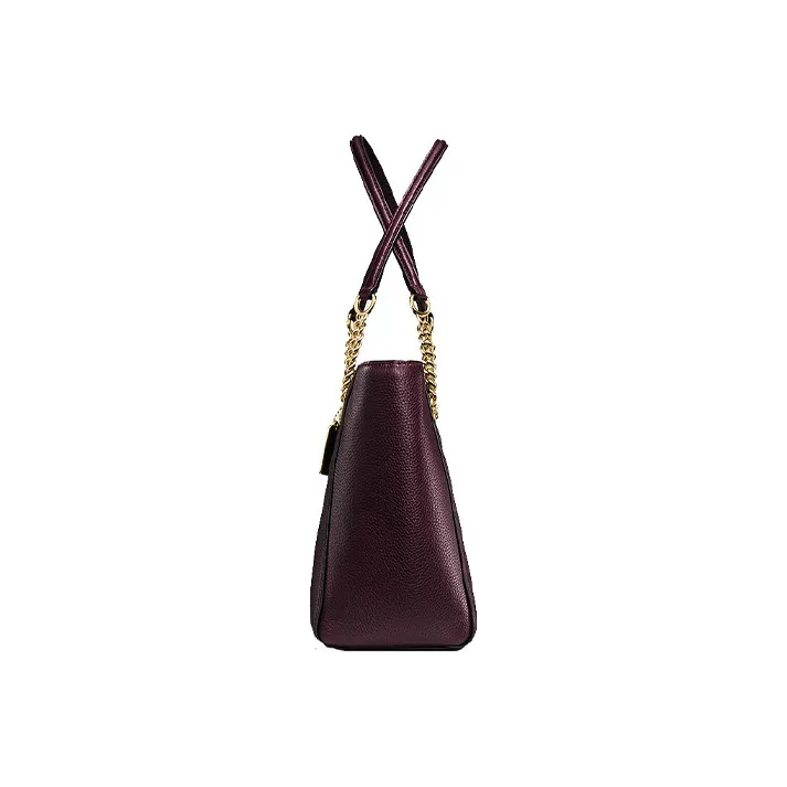 COACH Turnlock Polished Grained Leather Handbag Tote Bag Shopping Bag Shoulder Bag Women's Burgundy-1