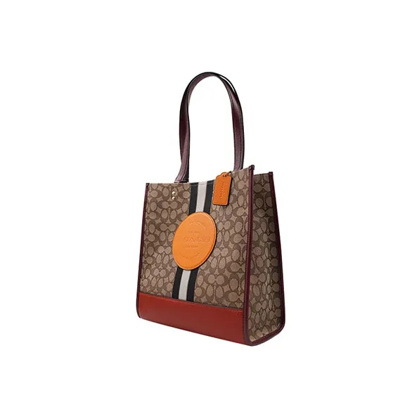 COACH Dempsey Leather Tote Bag, Shopping Bag, Shoulder Bag Large Size Women's Red Orange & Brown-1