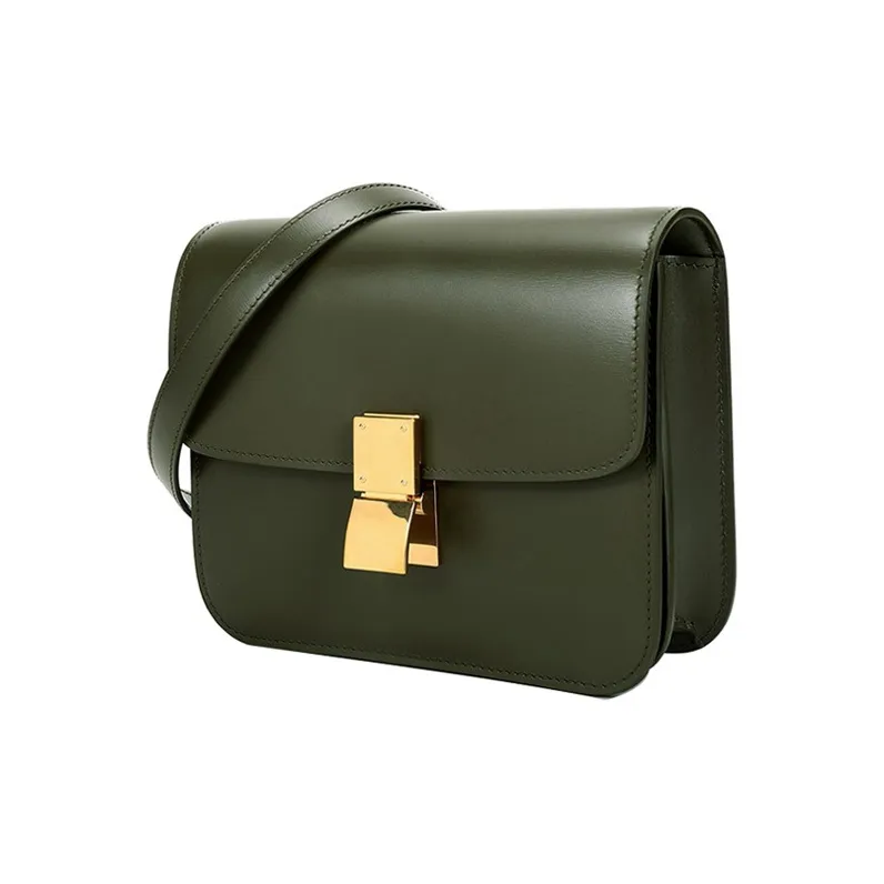 CELINE Classic Bo Polished Cow Leather Handbag Block Shoulder Bag Crossbody Bag Women's Army Green-1