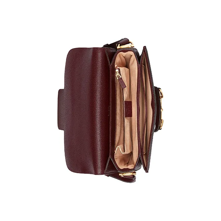 GUCCI Horsebit 1955 Canvas With Leather Saddle Bag, Shoulder Bag, Crossbody Bag Trumpets Women's Burgundy-3