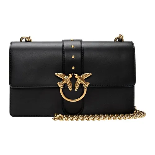 PINKO SIMPLY Cow Leather Flying Bird Swallow Bag Shoulder Bag Crossbody Bag Small Size Women's Black/Black Gold