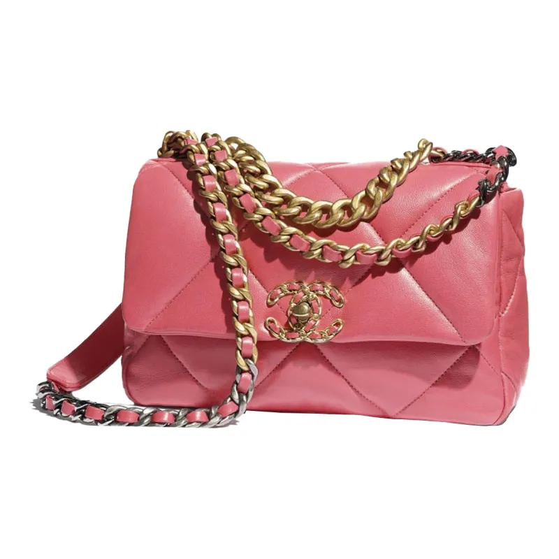 CHANEL 19Bag Sheepskin Flap Bag Chain Bag, Shoulder Bag, Crossbody Bag Trumpets Women's Peach Pink-1