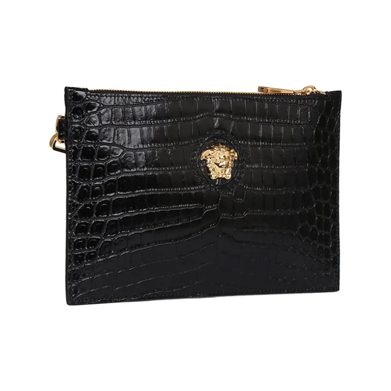 VERSACE Cow Leather Clutch, Coin Purse Medium Size Men's Black-1