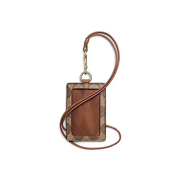 COACH Lanyard PVC Necklace Pouch Card Holder Clutch Women's Khaki Brown-1