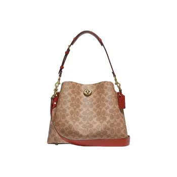 COACH Willow Canvas With Leather Tote Bag, Shopping Bag, Shoulder Bag, Crossbody Bag Tubas Women's Brown Yellow/Rusty