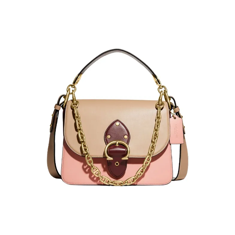 COACH Beat Leather Crossbody Bag Medium Size Women's Milk Tea & Pink-0