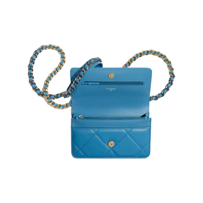 CHANEL 19Bag Sheepskin WOC Handbag, Shoulder Bag, Crossbody Bag Women's Blue-2