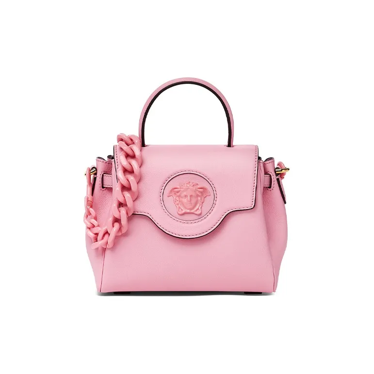 VERSACE La Medusa Cow Leather Shoulder Bag, Crossbody Bag, Handbag Trumpets Women's Pink-0