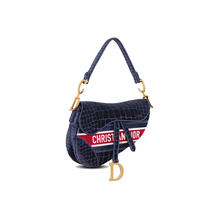 DIOR Saddle Velvet One Shoulder Handbags Women's Blue-1
