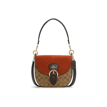 COACH Kleo Leather PVC Saddle Bag Portable Crossbody Bag Shoulder Bag Women's Terracotta