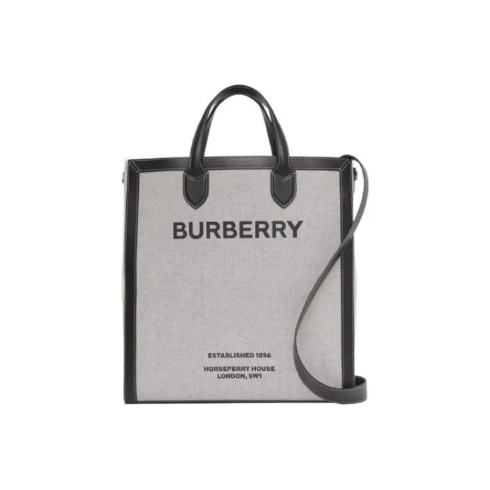 Burberry Canvas Tote Bag Shopping Bag Canvas Bag Sheet Music Bag Handbag Men's Carbon Gray Black-0