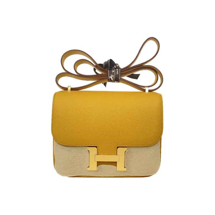 HERMES Constance Epsom Leather Handheld Shoulder Bag Crossbody Bag Mini Women's 9D Amber Yellow-0