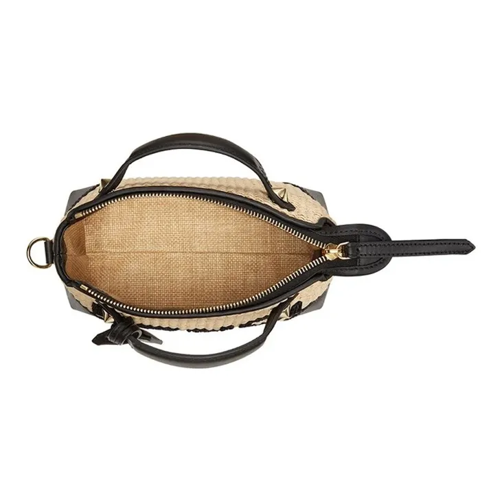 FENDI By The Way Series Straw Woven With Leather Shoulder Bag Crossbody Bag Handbag Mini Women's Beige-3