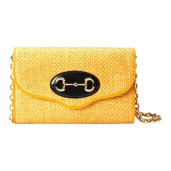 GUCCI Fabric With Leather Crossbody Bag, Shoulder Bag Women's Yellow