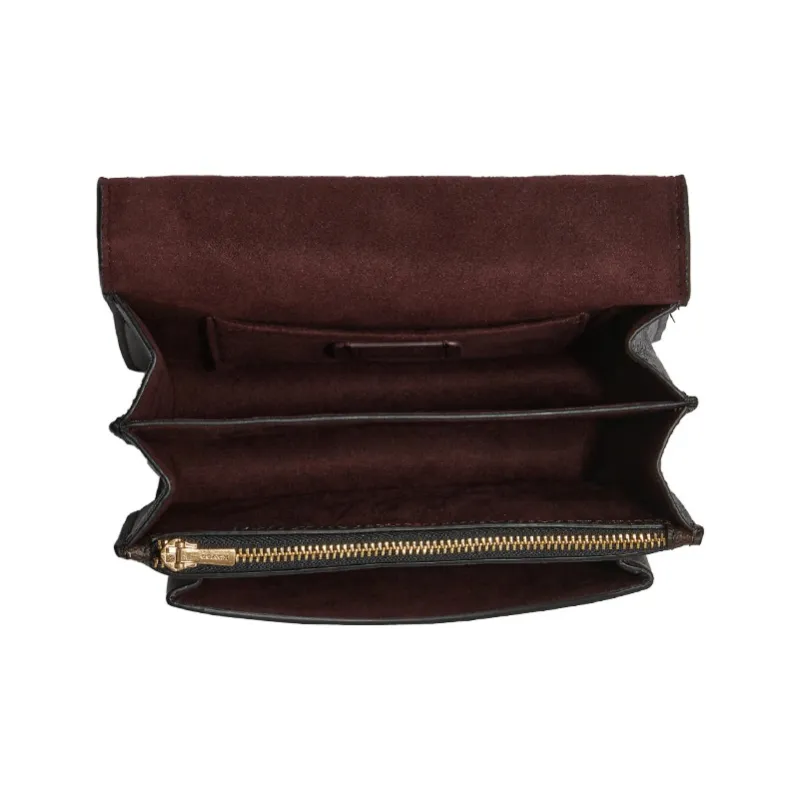 COACH Foldover Canvas Leather Small Square Bag Fanny Pack Shoulder Bag Crossbody Bag Small Size Women's Brown Black-2