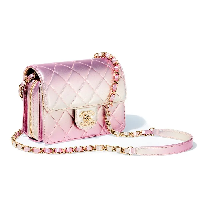 CHANEL Sheepskin Crossbody Bag, Shoulder Bag Mini Women's Gold & Pink-1