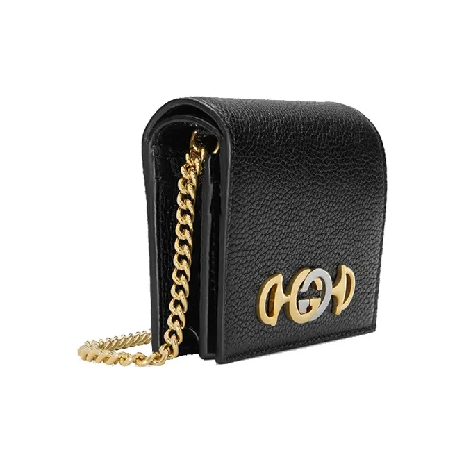 GUCCI Zumi Grain Leather Handbag Chain Wallet Card Holder Women's Black-1