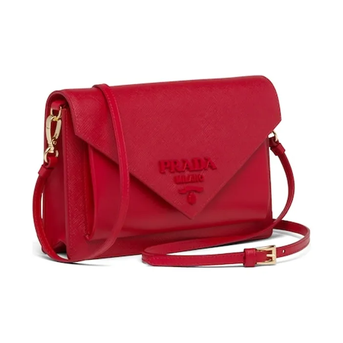 PRADA Saffiano Leather Envelope Bag, Shoulder Bag, Crossbody Bag Mini Women's Red-1