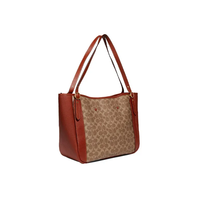 COACH Canvas Pebbled Leather Tote Bag Shopping Bag Handbag Shoulder Bag Women's Brown-1