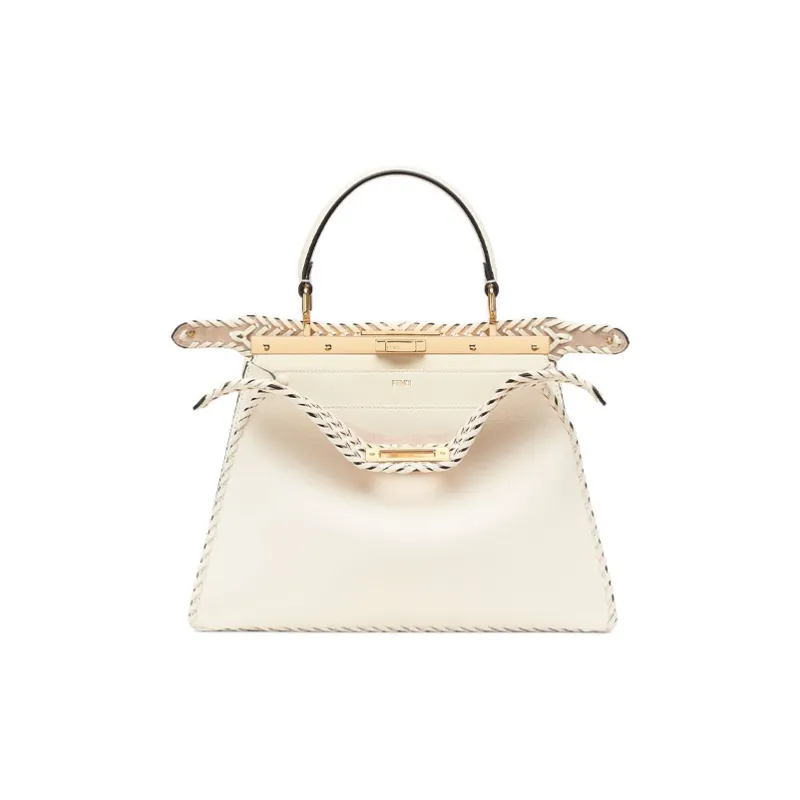 FENDI Peekaboo ISeeU Leather Trunk Bag, Shoulder Bag, Crossbody Bag, Handbag Medium Size Women's White-2
