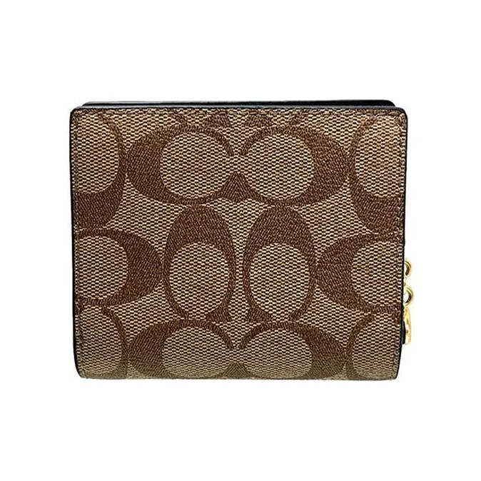 COACH Snap Wallet Canvas With Leather Card Holder, Wallet Women's Brown Monogram-2