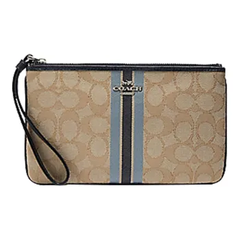 COACH Wristlet Leather Clutch Women's Khaki & Blue