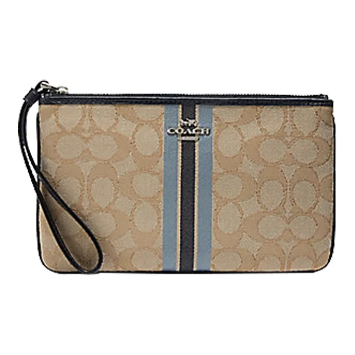COACH Wristlet Leather Clutch Women's Khaki & Blue-0