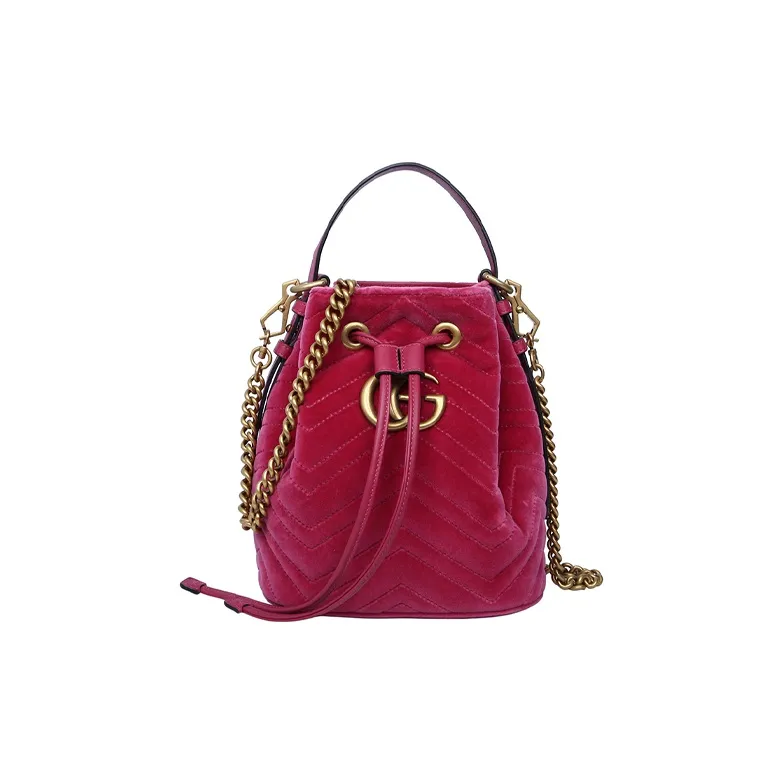 GUCCI GG Marmont Quilted Velvet Bucket Bag Portable Crossbody Bag Shoulder Bag Women's Rose Red-0