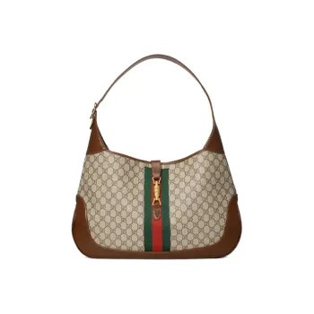 GUCCI Jackie 1961 Canvas With Leather Trim Crescent Shoulder Bag Shoulder Bag Unisex Brown