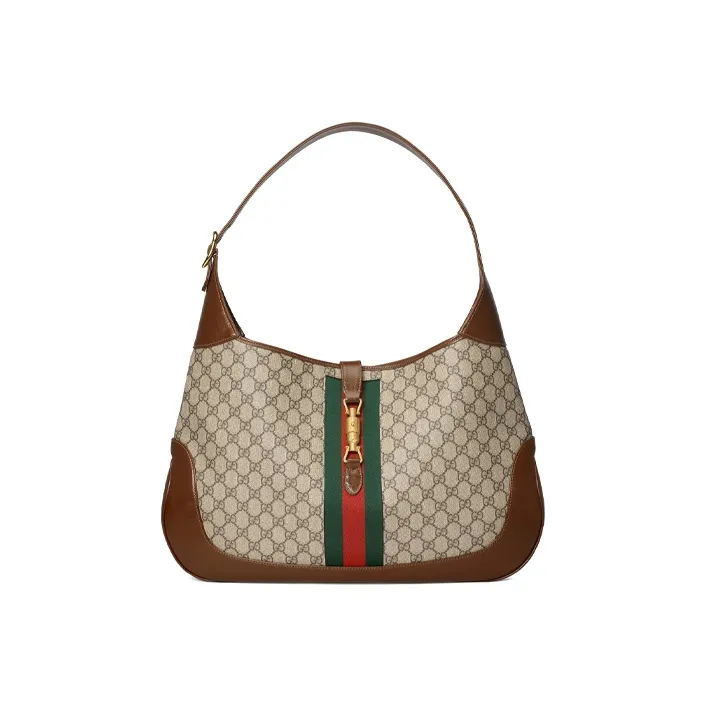 GUCCI Jackie 1961 Canvas With Leather Trim Crescent Shoulder Bag Shoulder Bag Unisex Brown-0