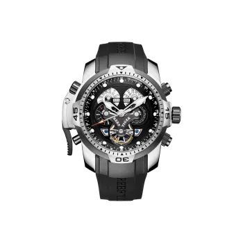 REEF TIGER Automatic Mechanical Movement Silicone Strap Watch Men's Watches Black Dial
