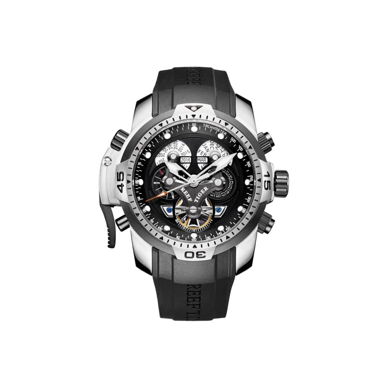 REEF TIGER Automatic Mechanical Movement Silicone Strap Watch Men's Watches Black Dial-0