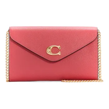 COACH Tammie Pebbled Leather Envelope Bag, Shoulder Bag, Crossbody Bag Small Size Women's Strawberry Red