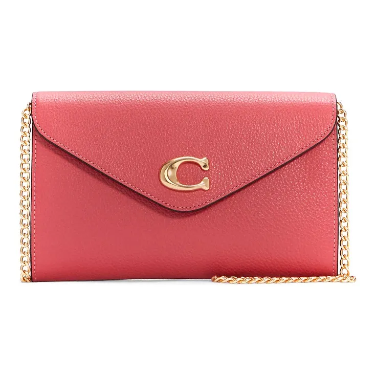 COACH Tammie Pebbled Leather Envelope Bag, Shoulder Bag, Crossbody Bag Trumpets Women's Strawberry Red-0