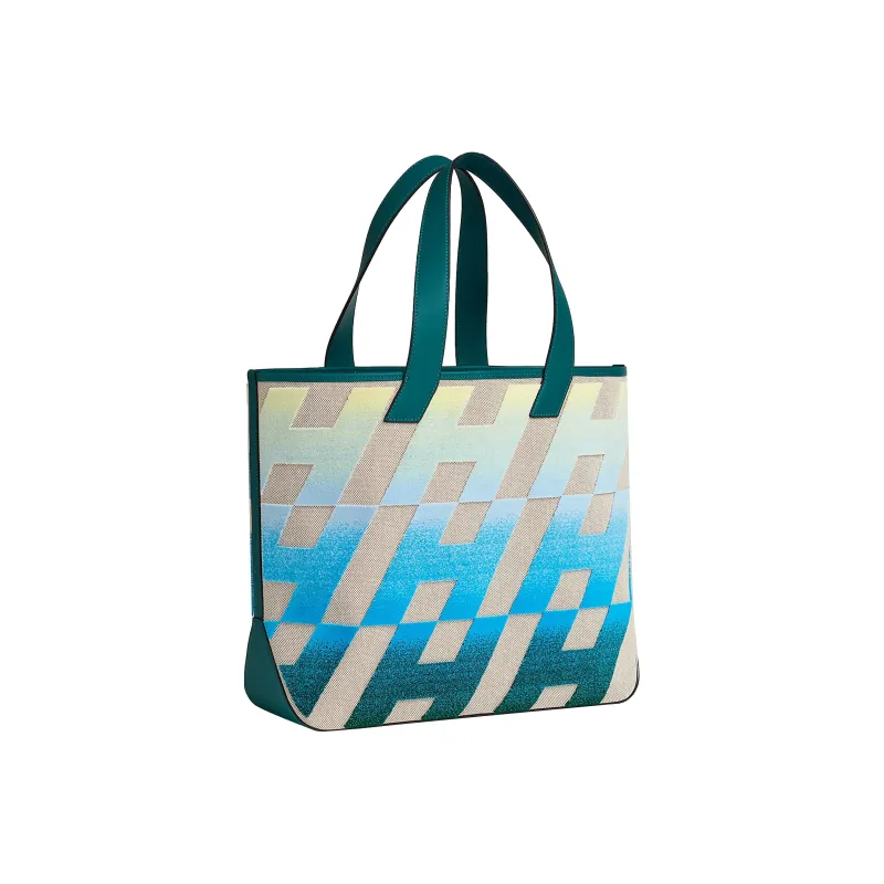 HERMES Cabas H En Biais 40 Bag Ecru/Beige/Jaune Pale/Bleu/Vert Bosphore-2